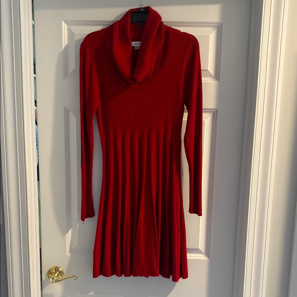Red Cowl Neck Sweater Dress